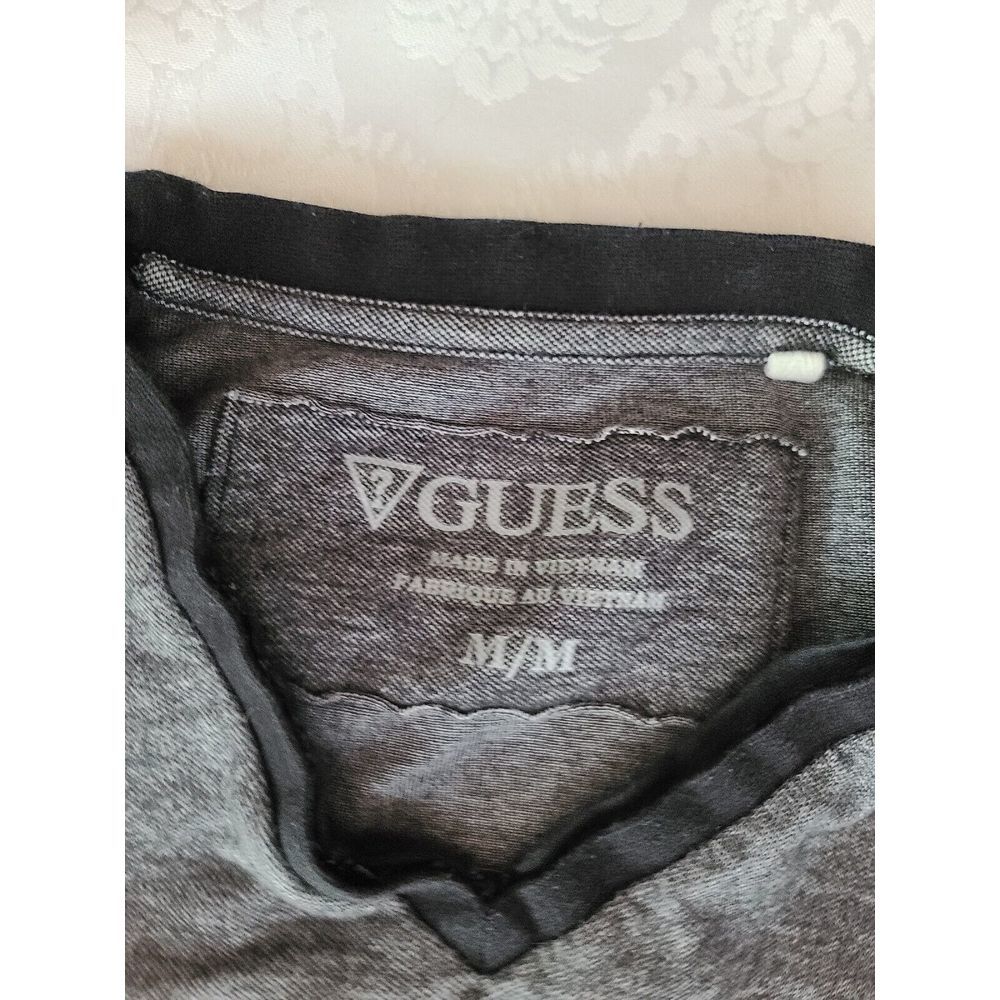 GUESS Charcoal Gray & Black V Neck T-Shirt ZIPPERED Front‎ Medium EXCELLENT - Picture 6 of 8